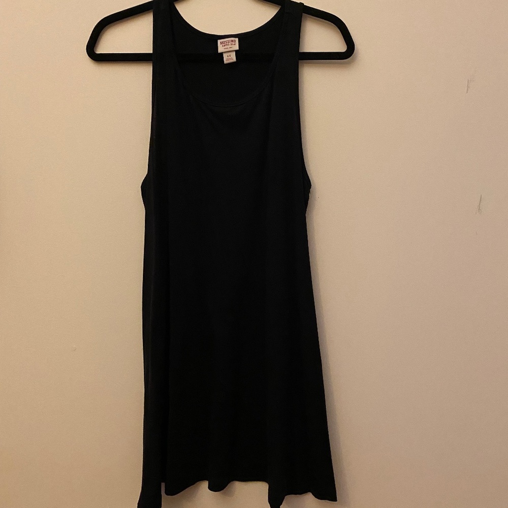 Solid Black Cotton Sleeveless Dress - knee-length